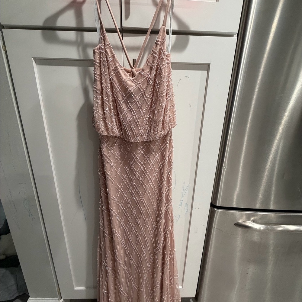 Camille La Vie Pink Beaded Backless Gown